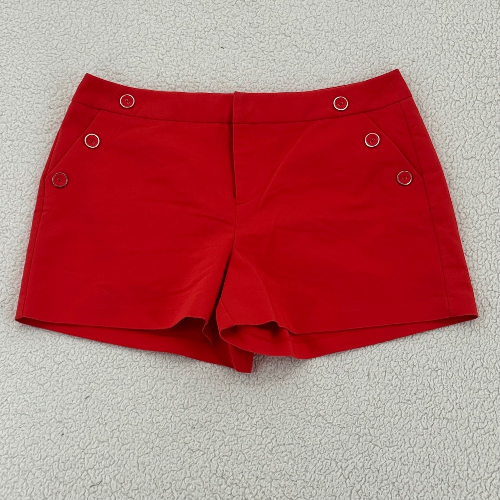 Elle Poppy Red Sailor Button Shorts Women Size 14 Stretch Flat Front